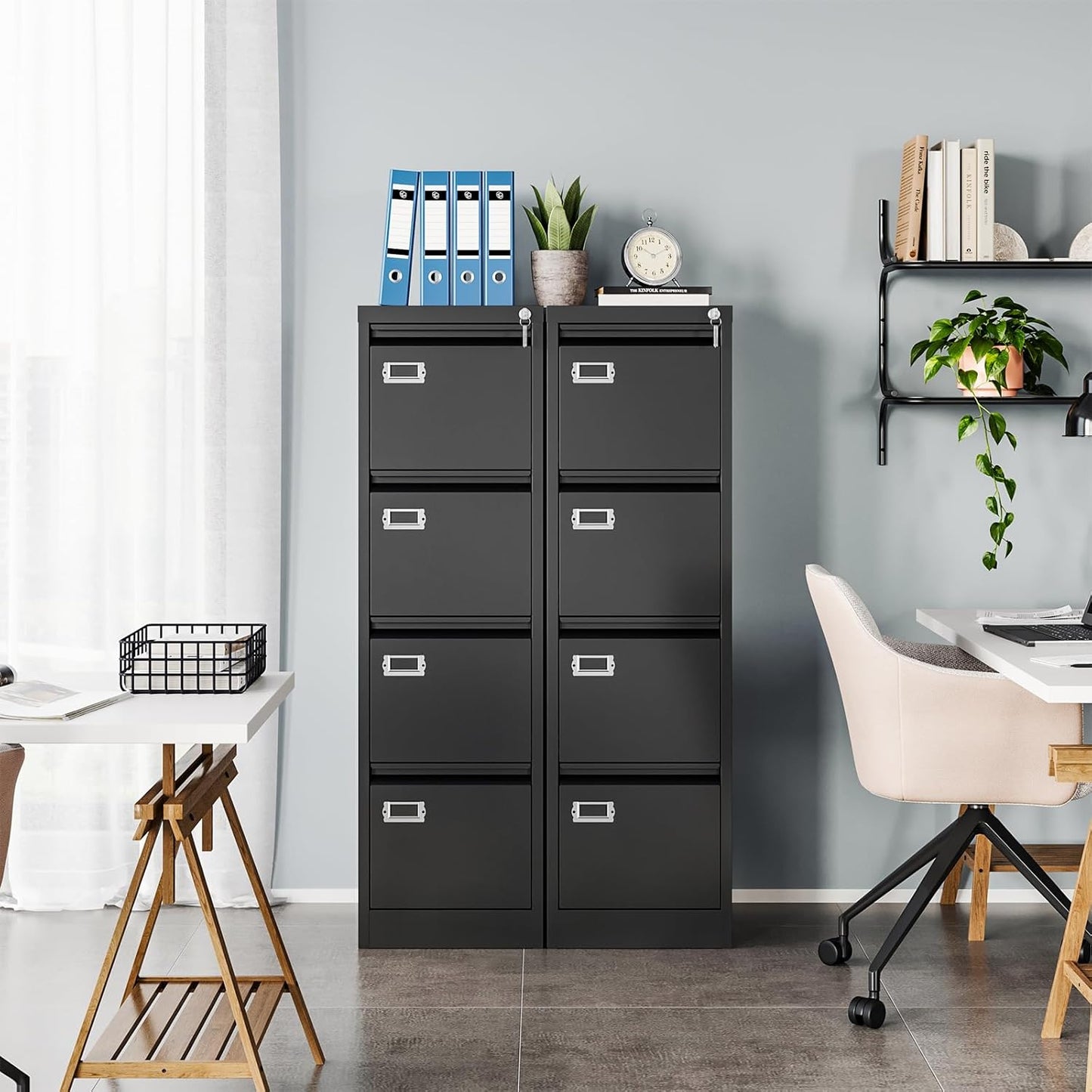 4 Drawer Filing Cabinets with Lock, Metal File Cabinet with 4 Drawers, Home Office File Folders Cabinet for Letter Legal A4 File Size