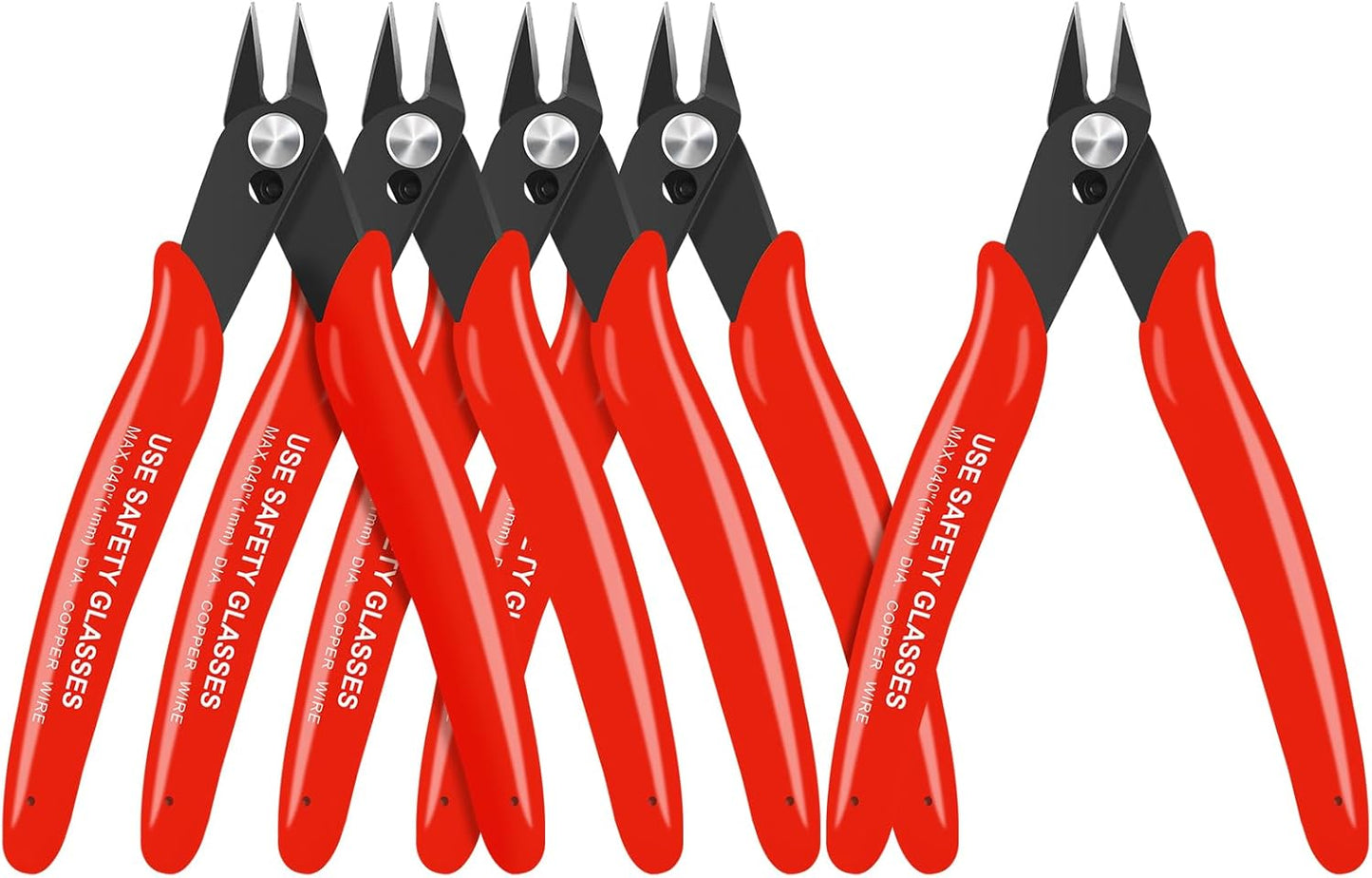 HongWay 5pcs Wire Cutters, Micro Flush Cutters with Spring, Wire Cutting Pliers, Wire Snips for Electronics Soft Copper Jewelry Making, 5-inches, Red