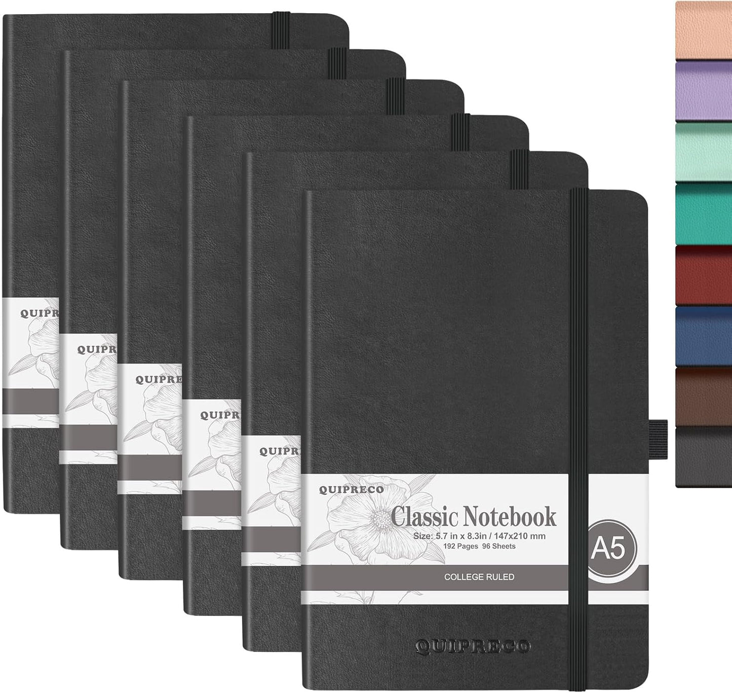 Hardcover Lined Bullet Dotted Journal Notebook, A5 140 192 Pages 100 120Gsm Paper College ruled for School,Work,Travel,and Daily Planning，5.7''*8.3'' (6, Black, A5 Lined)