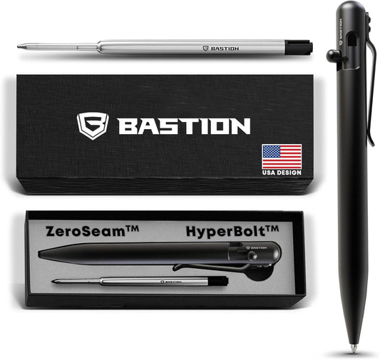 BASTION® Luxury Bolt Action Pen, Durable Professional Ballpoint Pen with Fine Tip, EDC Tactical Pen Ink Refillable Pen - Zirconium Black