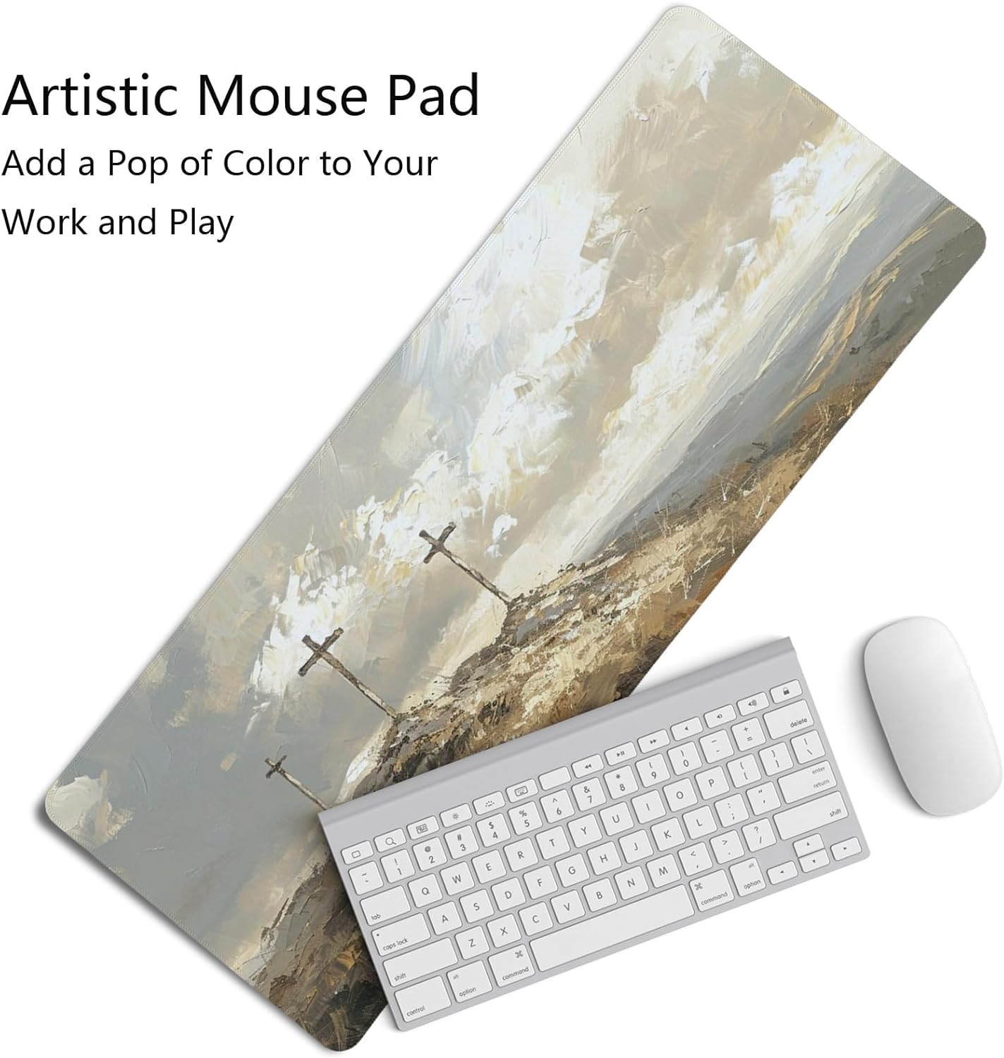 Christian Cross Easter Mouse Pad, Religious Themed Mouse Pad,He is Risen Jesus Desk Mat,Big Large Yellow Jesus Painting Decor Desk Mat,Religious Gifts Christian Gifts for Women,31.5x11.8