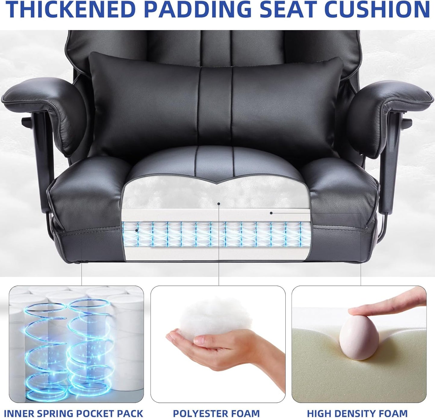 Big and Tall Office Chair 500lbs Wide Seat Executive Office Desk Chair High-Back Office Task Chair with Foot Rest, Ergonomic Lumbar Support Computer Office Chairs for Heavy People(Black)