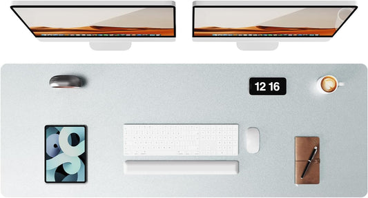 YSAGi Leather Desk Pad Protector, Office Desk Mat, Large Mouse Pad, Non-Slip PU Leather Desk Blotter, Laptop Desk Pad, Waterproof Desk Writing Pad for Office and Home (Silver, 47" x 17")