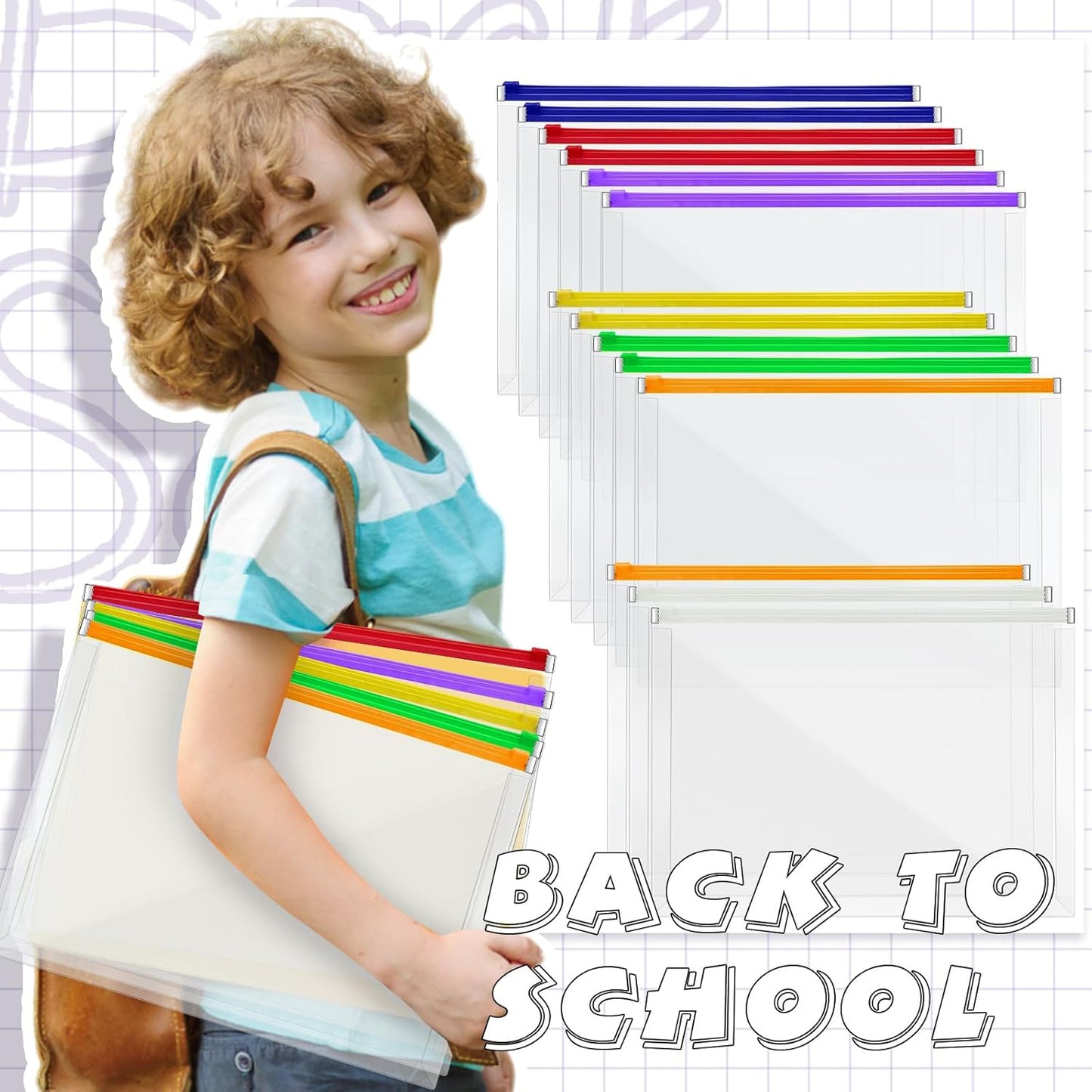 Yexiya 14 Pcs Back to School Clear Plastic Zip Envelope A4 Zipper Document Folder 13 x 9.7In File Folder Expanding Envelope Pouch for Paper Pencil Storage Office Supplies (Bright Colors)