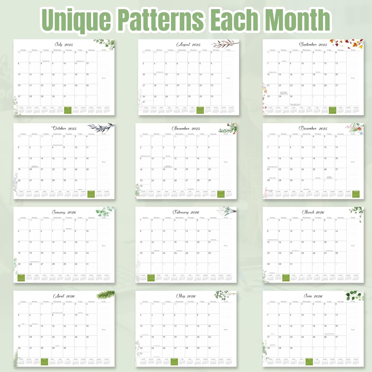 Gannyfer Large Desk Calendar 2025-2026 with Desktop Mat, 22" x 17" Desktop Pad Calendar, 18 Month Table Calendar from July 2025 to Dec 2026, Office Supplies Perfect for Home and Office (Green)