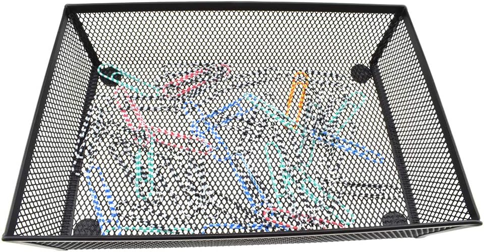 HAHIYO Stackable Mesh Tray Cup 9 x 6 x 2 inches Sturdy Container for Desk Drawer Organizer Collection for Home Office School kitchen Soft Foam Feet No Sharp Edges 1 Pack Black