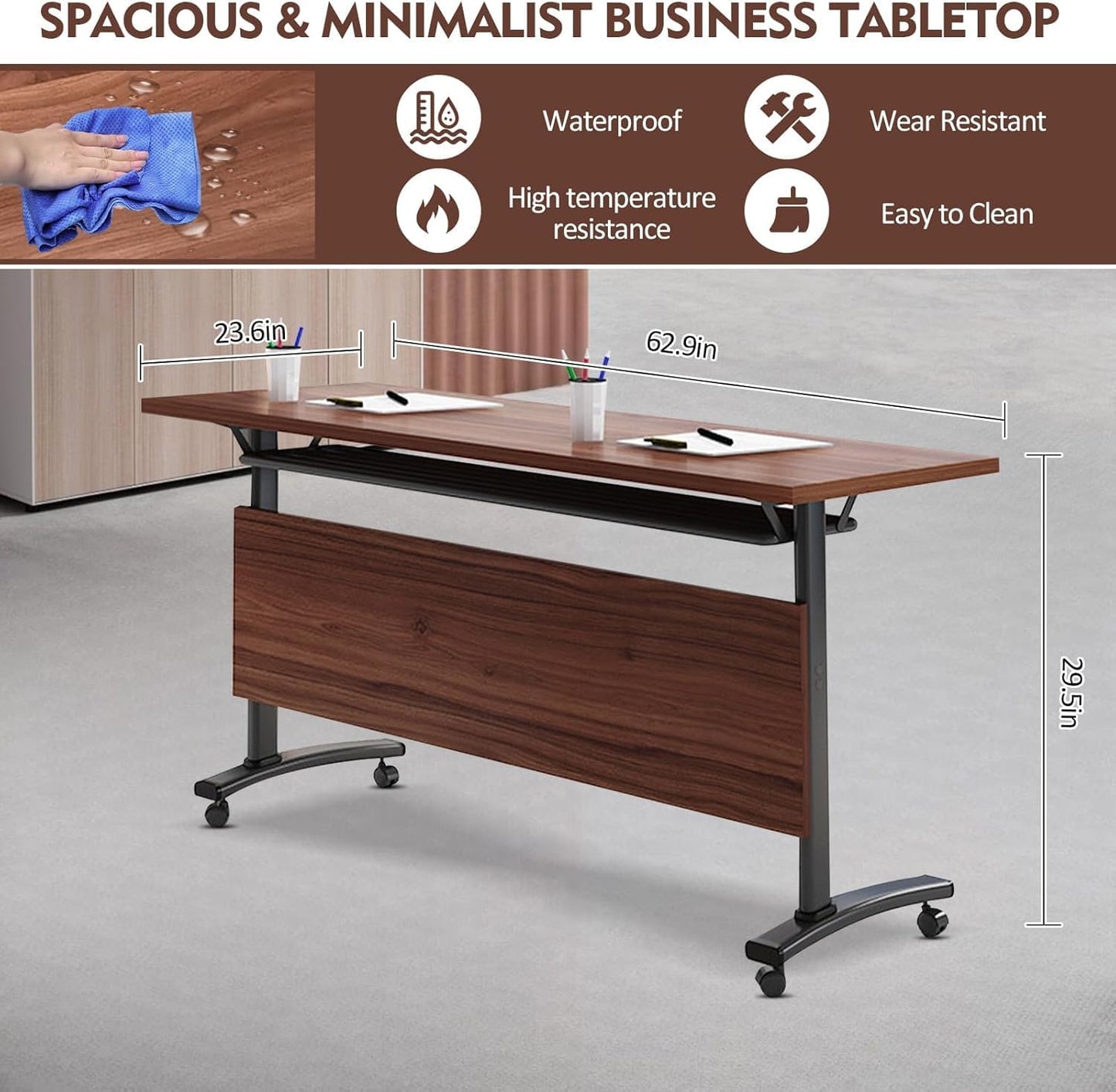 Conference Table, Folding Conference Tables Modern White, Conference Room Table with Wheels, 2-10 People for Office, Meeting Room (6, 1619YHT, 61IN)