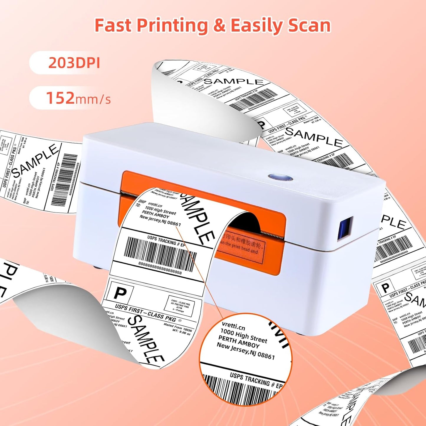 vretti USB Shipping Label Printer - 4x6 Thermal Label Printer for Shipping Packages Small Business Office or Home,Widely Used for Amazon, Ebay, Shopify, Etsy, USPS Amazon, Ebay, Shopify, Etsy, USPS