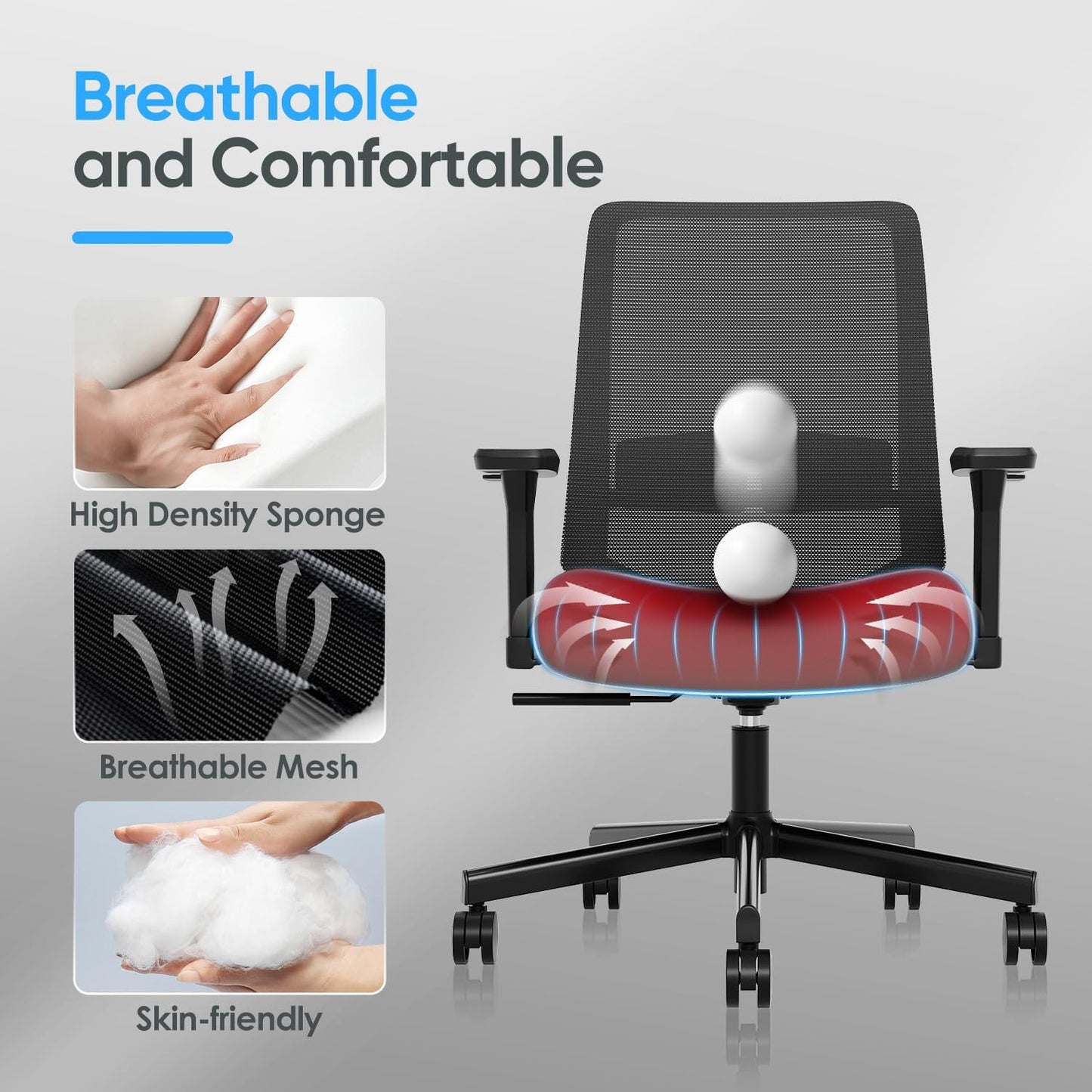 Ergonomic Office Chair, Mesh Computer Desk Chairs with Adjustable Lumbar Support, 3D Armrests, Tilt Function, Comfy Wide Seat, Swivel Executive Work Task Chair for Company and Home