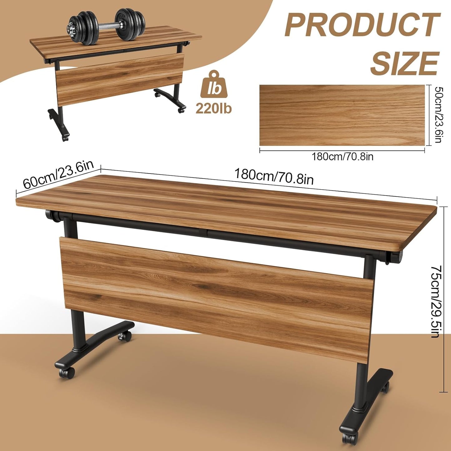 Conference Room Table with Flip-Top Design for Dynamic Meetings, Business Table Computer Desk with Heavy-Duty Frame,Foldable Seminar Meeting Tables for Home Office (2, C, 70.8IN)