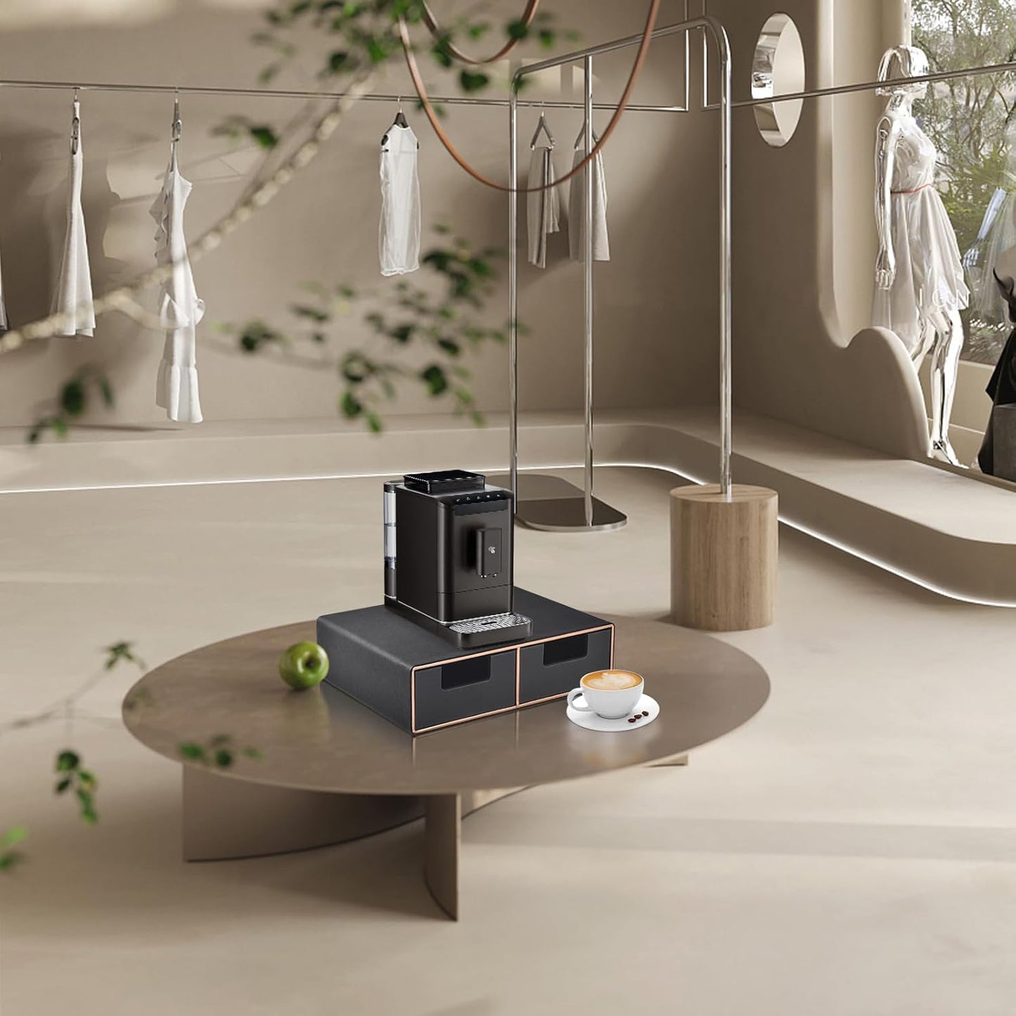 Linen Leather Desk Organizer and monitor stand with Drawers－Mini Desktop Drawer Organizer Stackable－Tabletop Organization Storage Box for Office Supplies Home Vanity Toiletries (Black, 2-drawers)