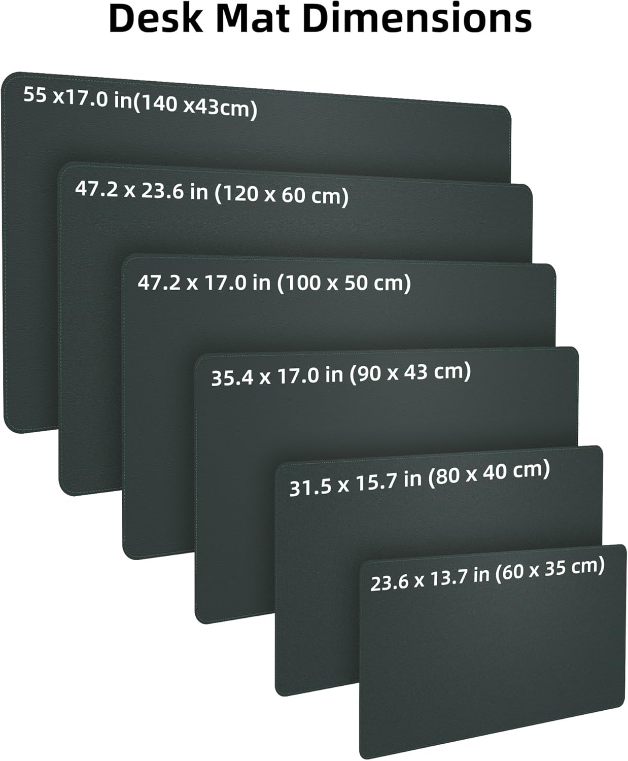 Extra Large Desk Pad Mat - Waterproof Mouse Pad & Desk Protector, Non-Slip XXL PU Leather Gaming Mat for Keyboard/Mouse, Stitched Edge with Ergonomic Support, 55"x24" (Dark Green)