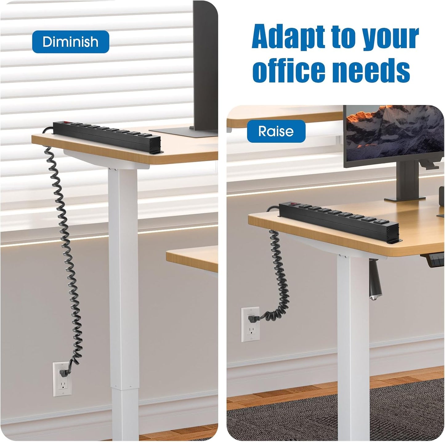 HHSOET 8 Outlet Metal Wall Mount Power Strip, Mountable Outlet with Switch, Heavy Duty Wide Spaced Surge Protector, 4 FT SJT 14AWG Black Spring Cord.