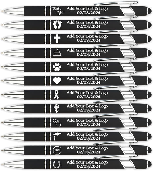 Personalized Pens with Name Logo or Message, Up to 1200 pcs Bulk Custom Metal Ballpoint Pen with Black Ink Customized Gift for Business, Graduation and Promotions (Black)