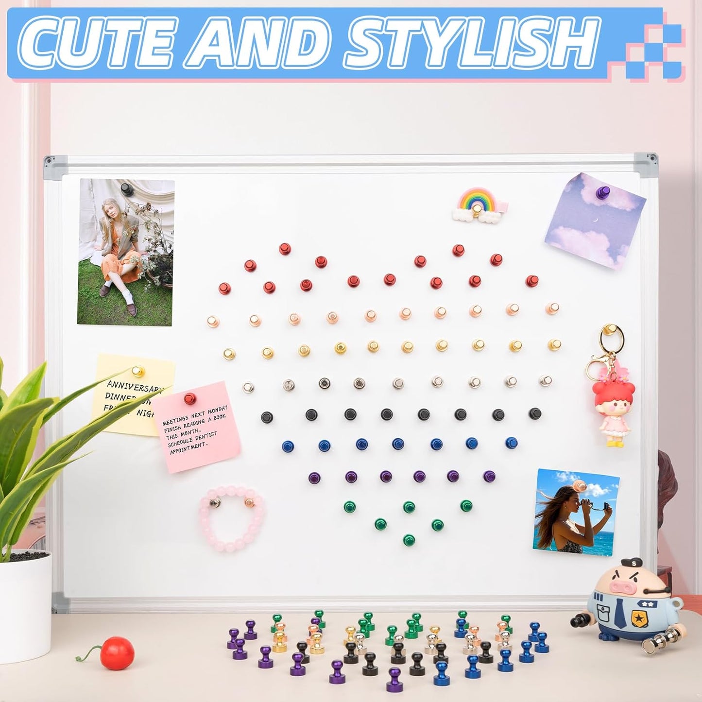 VNDUEEY 20Pcs Strong Fridge Magnets, Black Refrigerator Magnets, Magnetic Push Pins, Strong Whiteboard Magnets for Locker, Map, Kitchen, Office, School, Adults