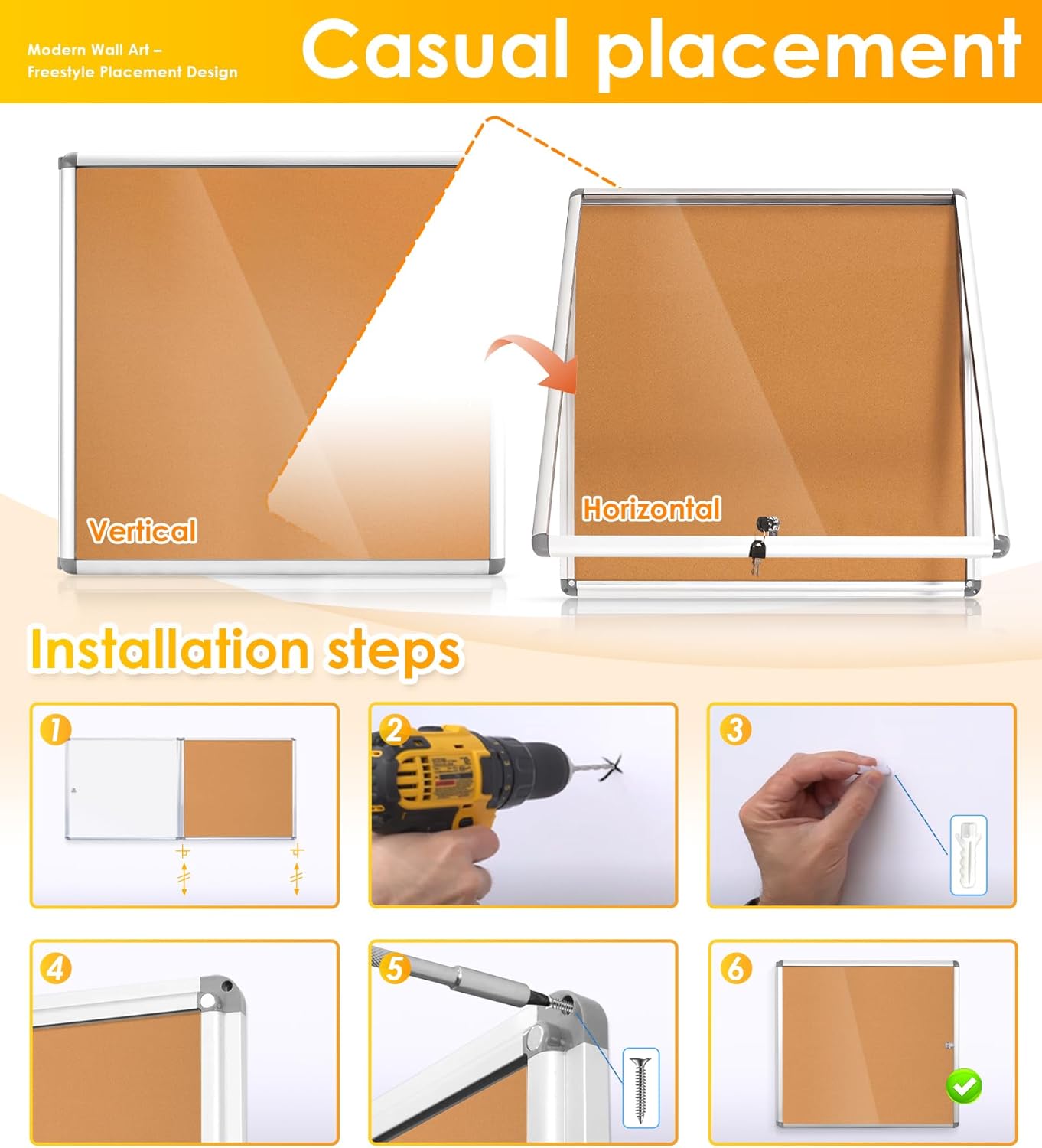 SWANCROWN Enclosed Cork Bulletin Boards Wall-Mounted Noticeboard Protective Display Case for Retail School Apartment 28x26 inch (6xA4)