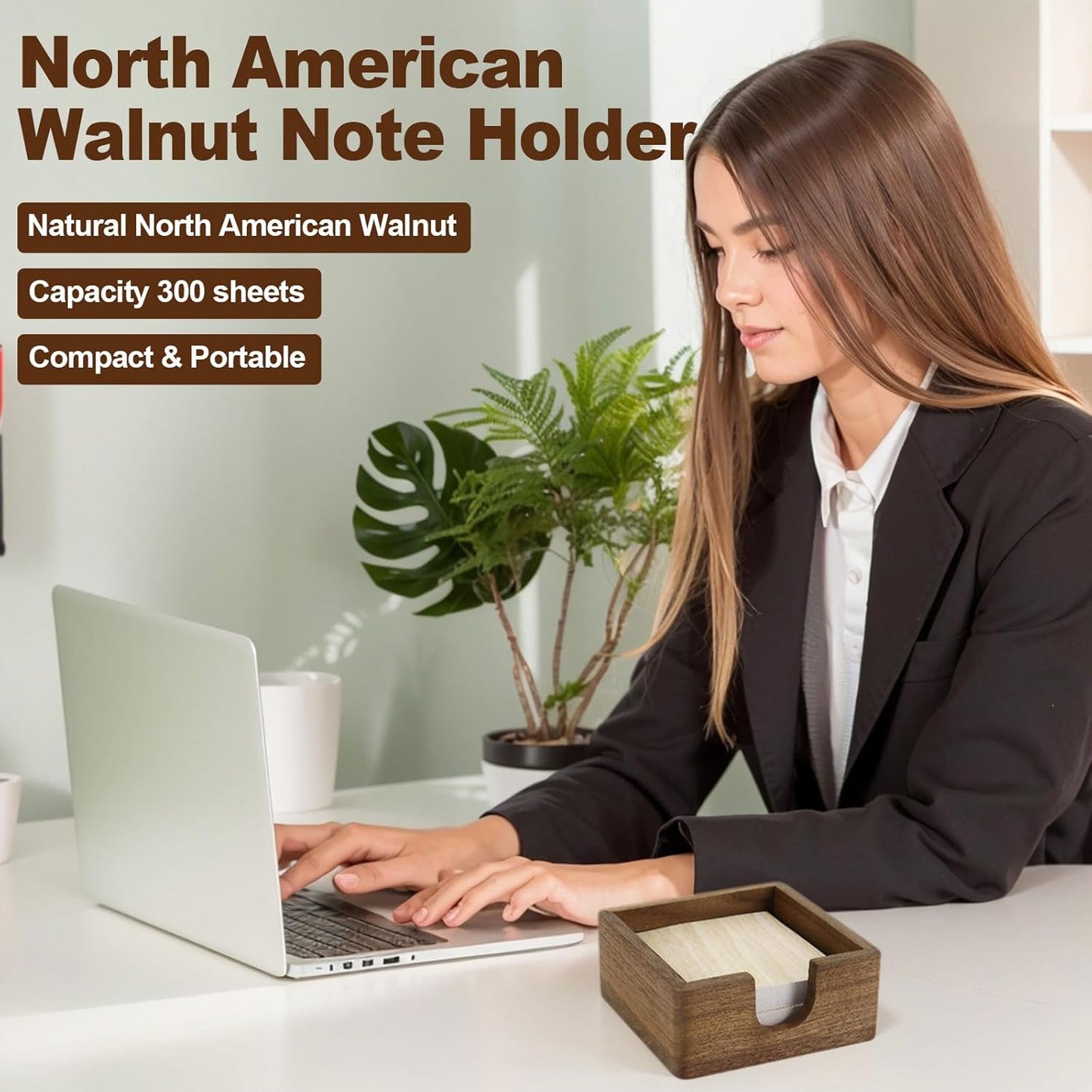 Buqoo North American Black Walnut Wood Sticky Note Pad Holder for Desk, Memo Holder Paper Dispenser, Desktop Accessories Organizer for Office School Home