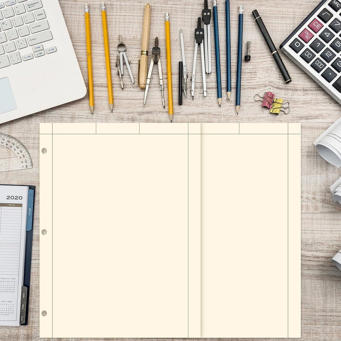 Seajan 2 Pcs Engineering Paper Notebook Engineering Computation Pad 8.5 x 11 Inches Engineer Graph Paper Notepad, 5 Squares Per Inch 3 Hole Punched Computation Pad, 100 Sheets/pack (Yellow)