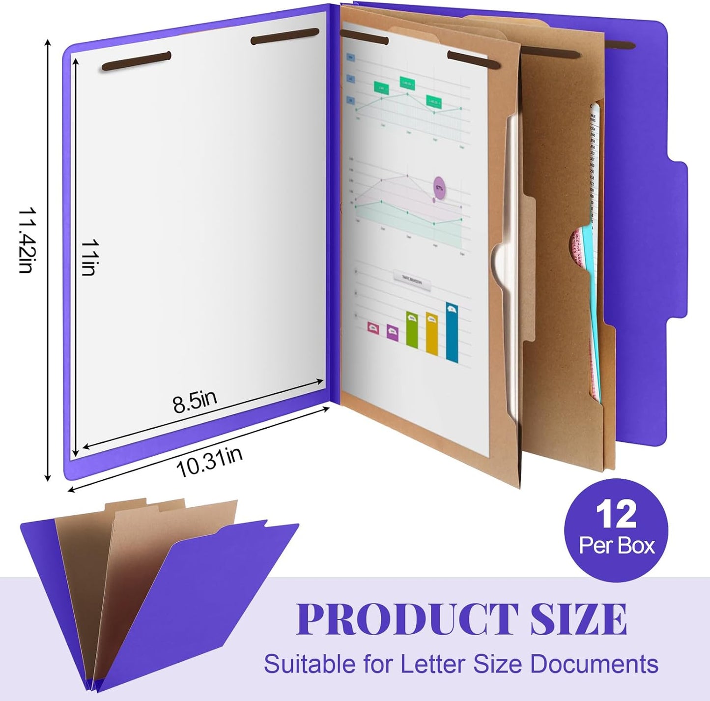 12 Pcs Classification Folders Letter Size, 2 Pocket Dividers Pressboard File Folder with Fasteners, Expanding File Organizer Bulk for Teachers, Clergy, Office, Church, Christmas (Purple)