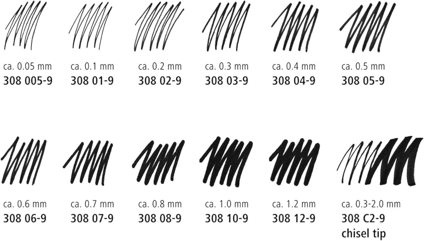 STAEDTLER Pigment Liner Pack, Black, 3 Pens, Assorted Line Widths 0.05mm/0.2mm/0.8mm, 308-9SBK3