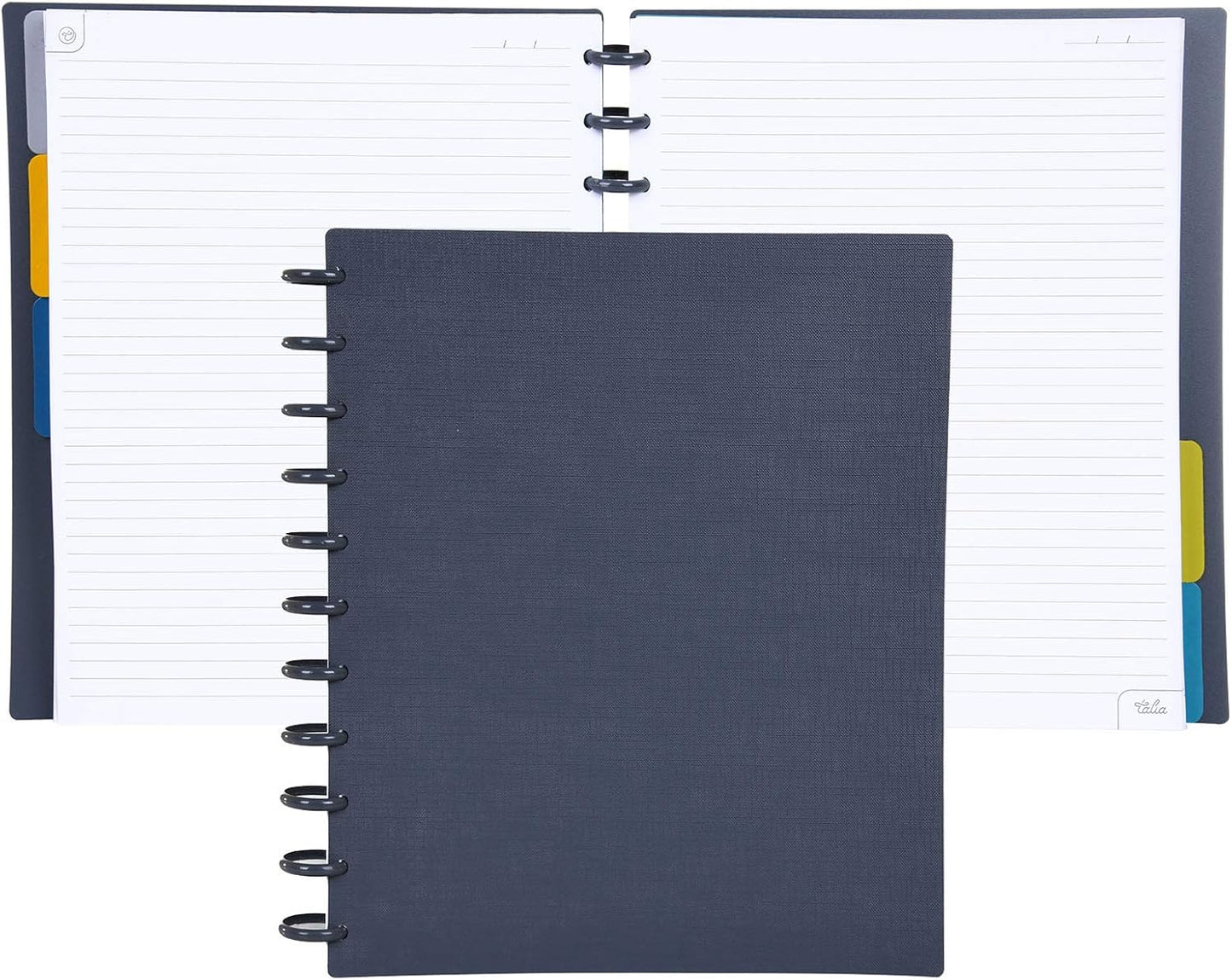 Talia Discbound Notebooks, Planner, Customizable, (Charcoal w/Charcoal Discs, Letter (8.5in x 11in))