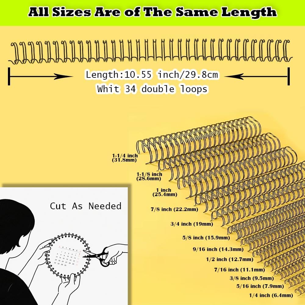 100 Pack Metal Twin Loop Binding Wire Coils, 34-Loop, 3/4" Cinch Book Binding Wire, 3:1 Pitch, YolieraArt Double Loop Bindings180 Sheet Capacity Fit for School Office Notebook Maker Blue