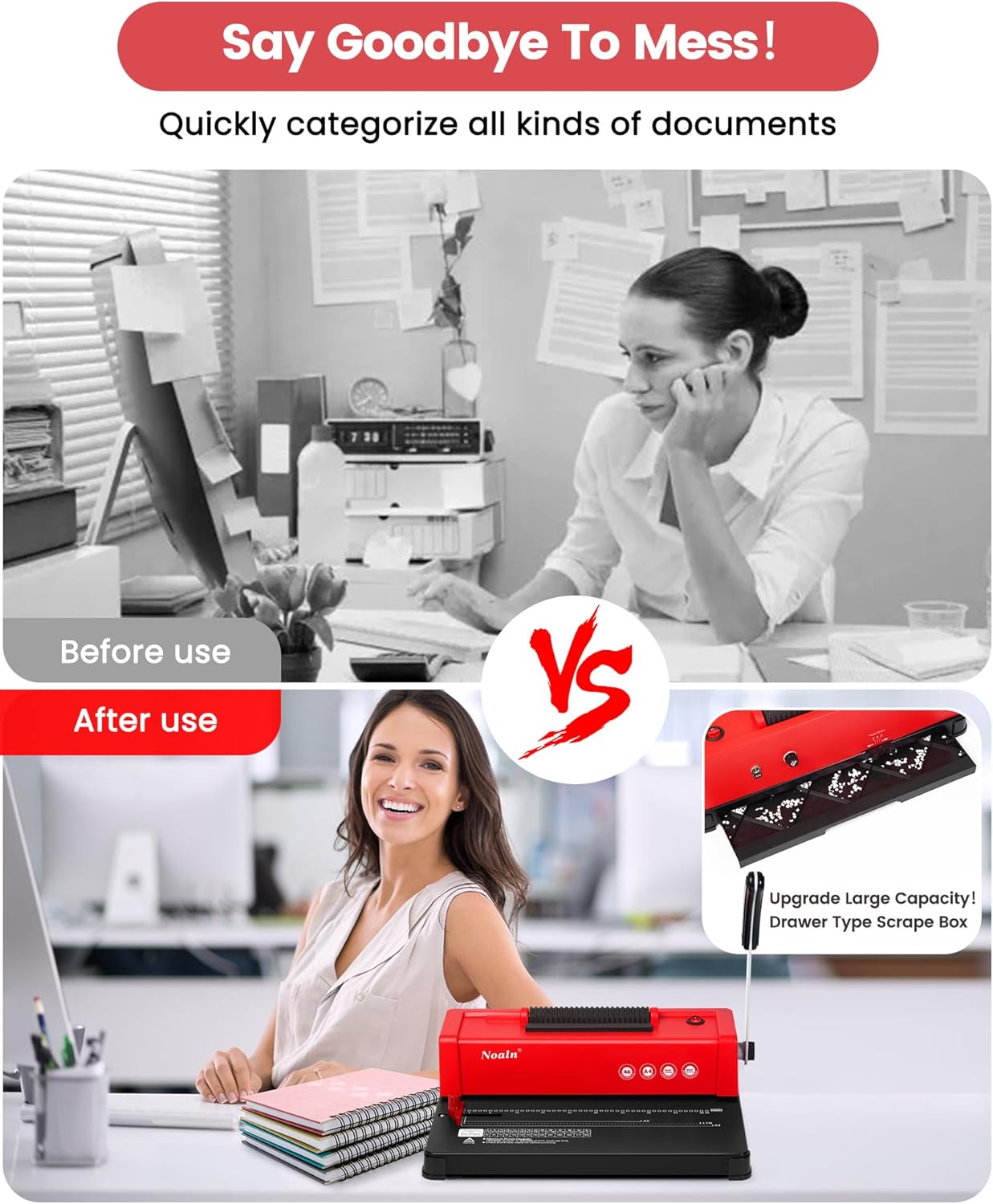 Nolan Upgraded Binding Machine Spiral Coil Binder,46-Hole Book Binder with Electric Coil Inserter,4:1 Pitch,100pcs Comb Binding Spines&1 Crimper Plier,School Office Home,Anti-Rust