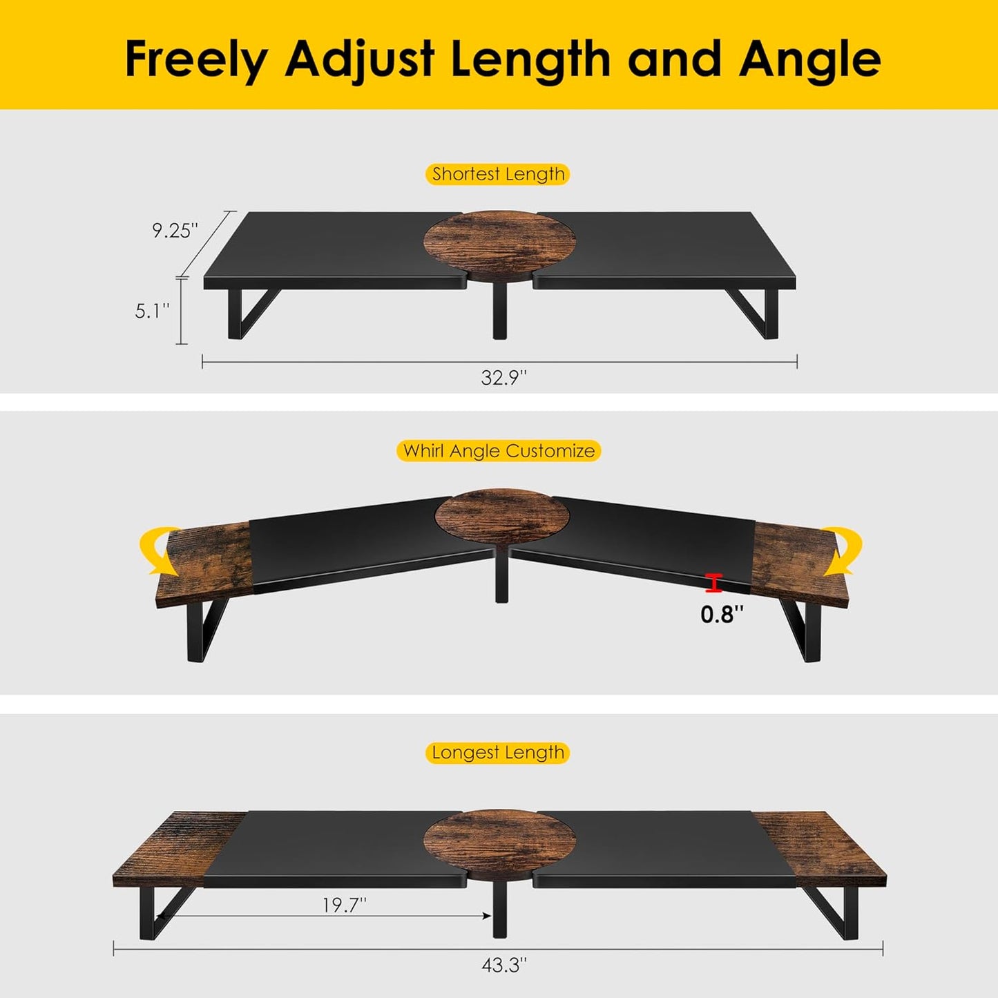 Dual Monitor Riser Stand For Desk, Adjustable Computer Monitor Stand For 2 Monitors, Shelf Riser For Desktop Organizer, For TV Laptop Printer