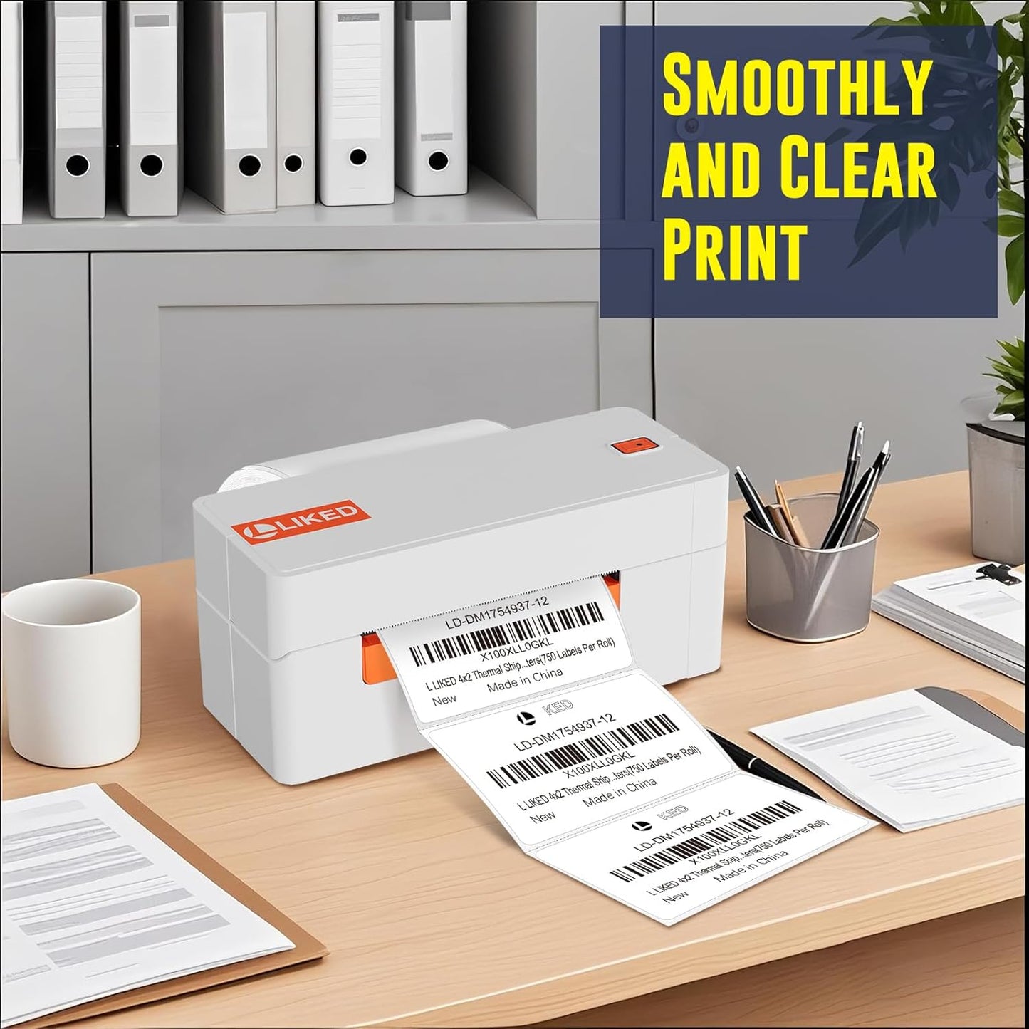 L LIKED 4" x 2" Direct Thermal Labels, Permanent Adhesive Barcode Shipping Labels & Compatible with Rollo, Zebra and other Desktop Printers (12 Rolls, 9000 Labels)