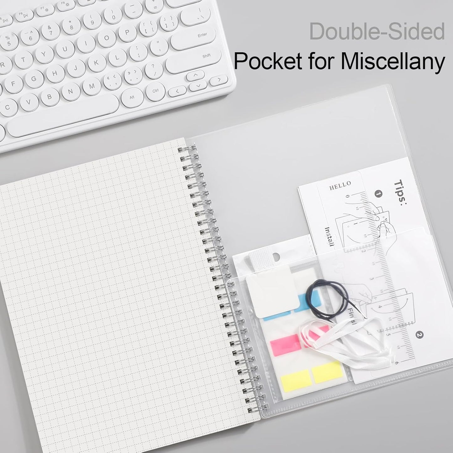 AHGXG Graph Paper Notebook - Spiral Notebook Journal 7.6" x 10", B5 Large Graph Notebook, 140 Pages, 100 gsm Thick Grid Paper, Waterproof Plastic Cover, for School Writing Engineering, Transparent