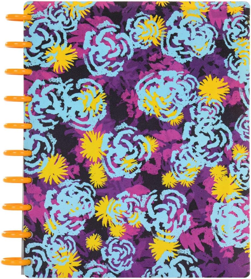 Talia Discbound Notebooks, Planner, Customizable, (xFunky Floral w/BBQ Mustard Discs, Midsize (7.5in x 9.75in))