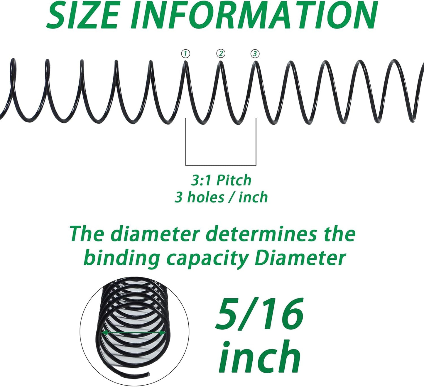 RAYSON 7.9mm Spiral Wire Coil Binding, 3:1 Pitch, 5/16" Coils Metal Comb Binding 40 Sheets Capacity, Black Color & Pack of 100