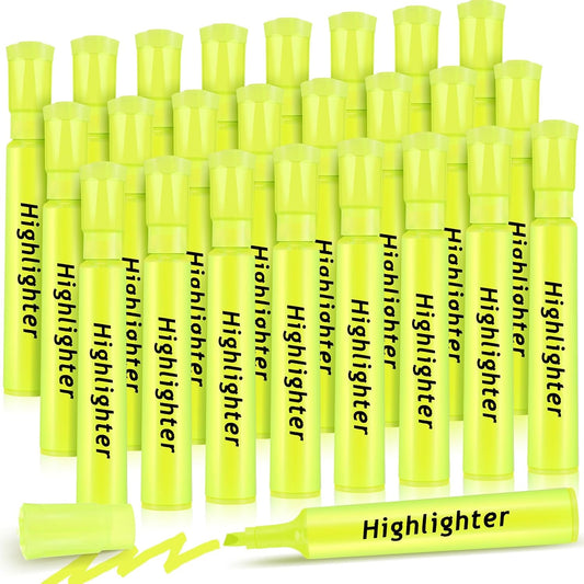 Qilery 24 Pack Tank Style Highlighters Chisel Tip Highlighters Bulk Colored Markers for Adult Coloring, Home Office Supplie(Yellow)