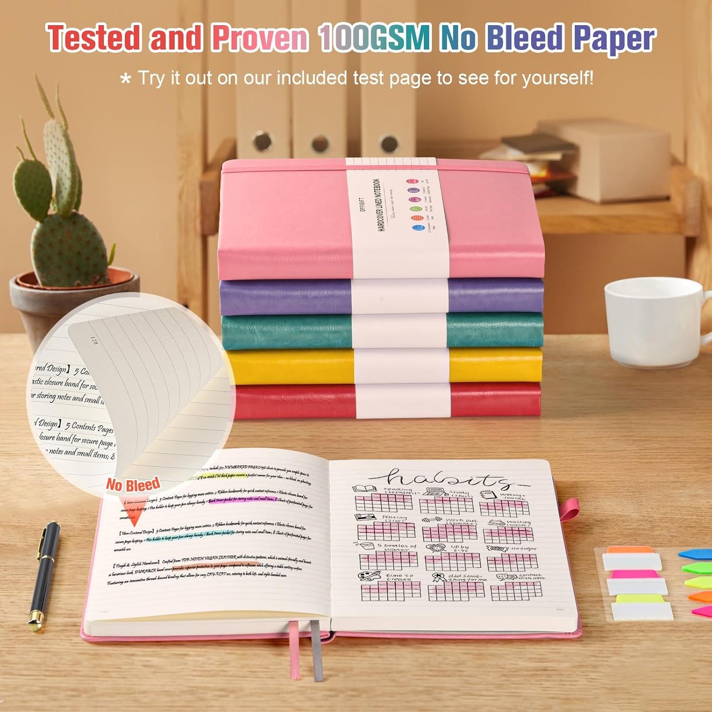 Lined Notebook Journal for Women Men, Large A4 College Ruled Notebook, 312 Numbered Pages Notebooks for Work, 100gsm Paper Daily Journal, Hardcover Vegan Leather Journals for Writing Office, Purple