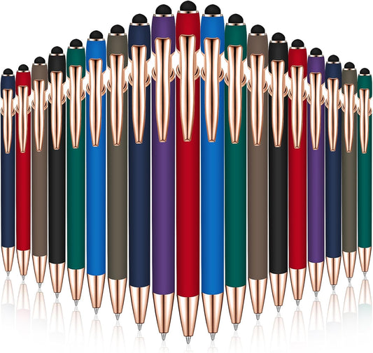 Zonon 38 Pieces Rubberized Ballpoint Pen with Stylus Tip Stylish Metal Pen Capacitive Styli with Soft Rubberized Grip, Black Ink for Most Devices(Classic Colors)