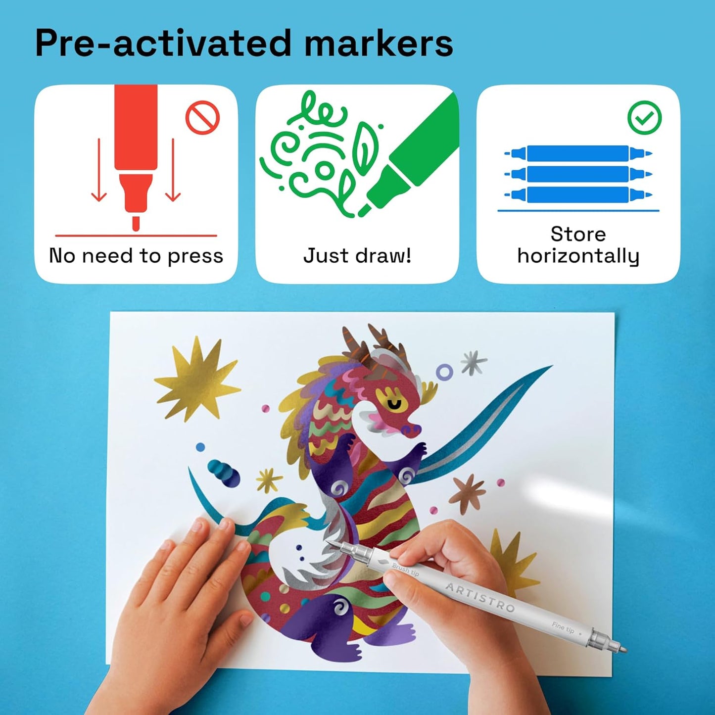 ARTISTRO 2 Black Dual-Tip Acrylic Paint Pens - Multisurface Markers for Fabric, Plastic, & More, 1 mm Fine & Brush Tips