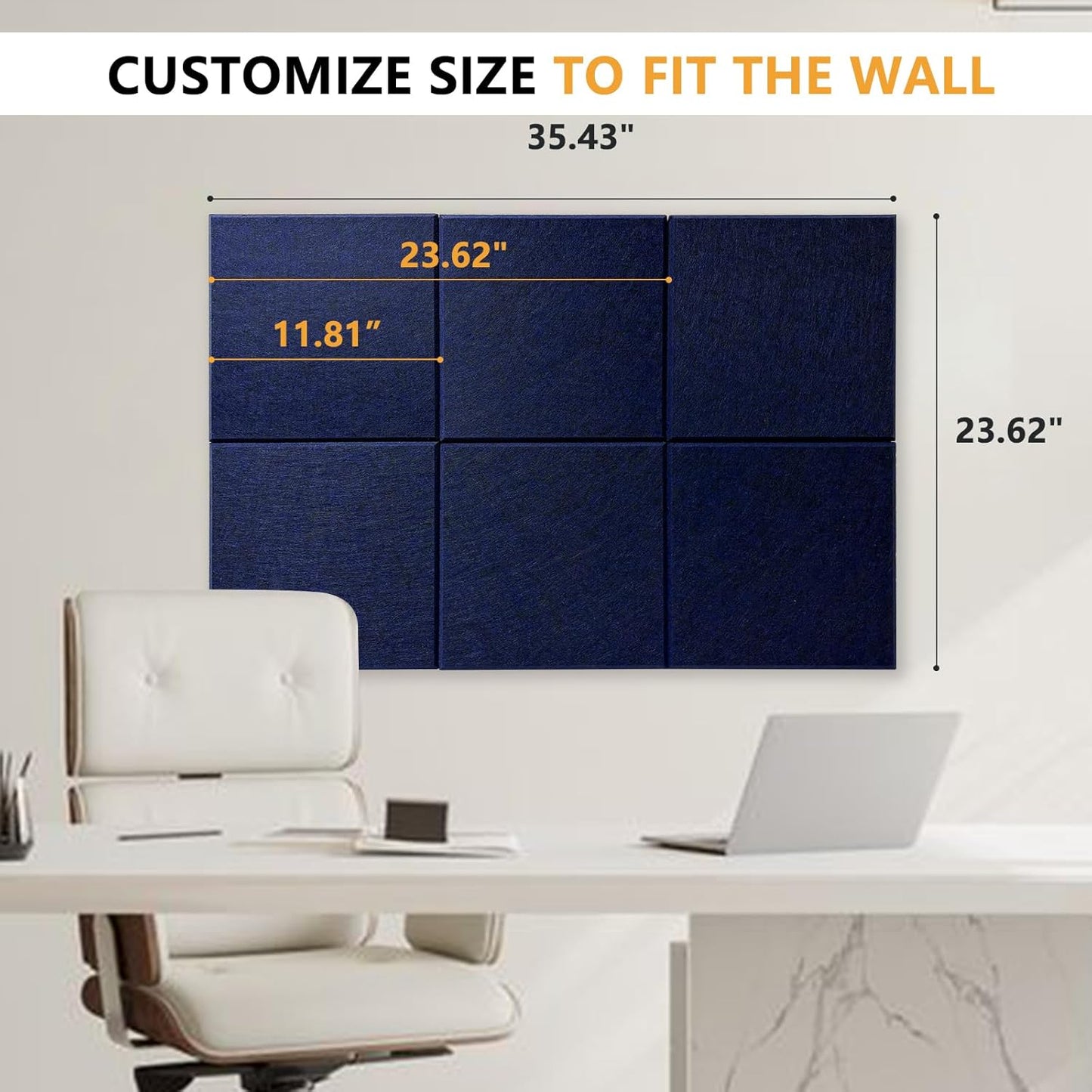 Large Cork Board for Wall with Pins, 36" x 24" Bulletin Board Self-Adhesive Pin Board | Customized 6 Packs Felt Tiles for Office Home Wall Decor, Navy