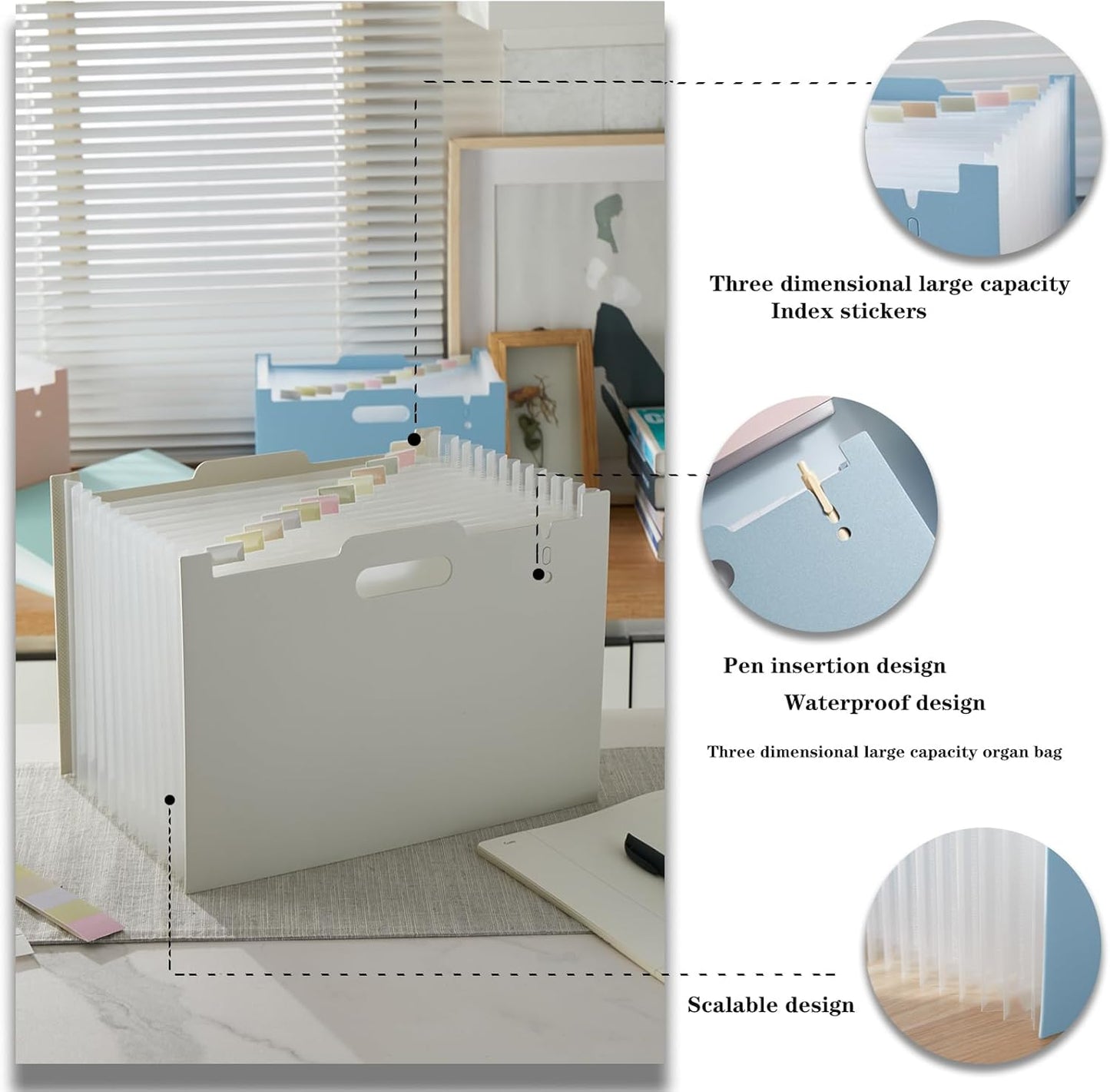 2-Piece Accordion Folder Manager, 12 Grid Expansion Pages, Portable Monthly Bill and Receipt Manager That Opens Upright, Colored Labels, School, Home, and Office letterhead Size, Tender Yellow