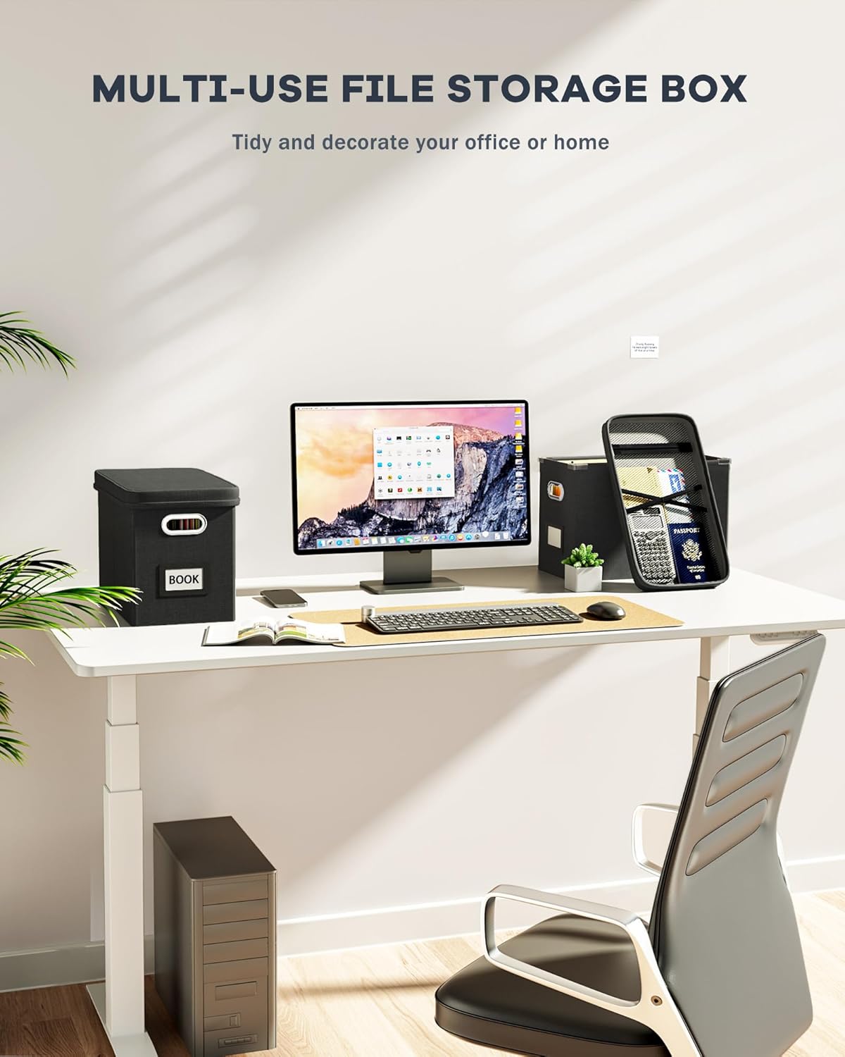 Oterri File Organizer Box with Lid, Hanging Filing File Box with Mesh Pocket, Document Organizer Box for Letter Files, Portable Storage Box with Smooth Sliding Rail for Office&Home (2 PCS, Black)