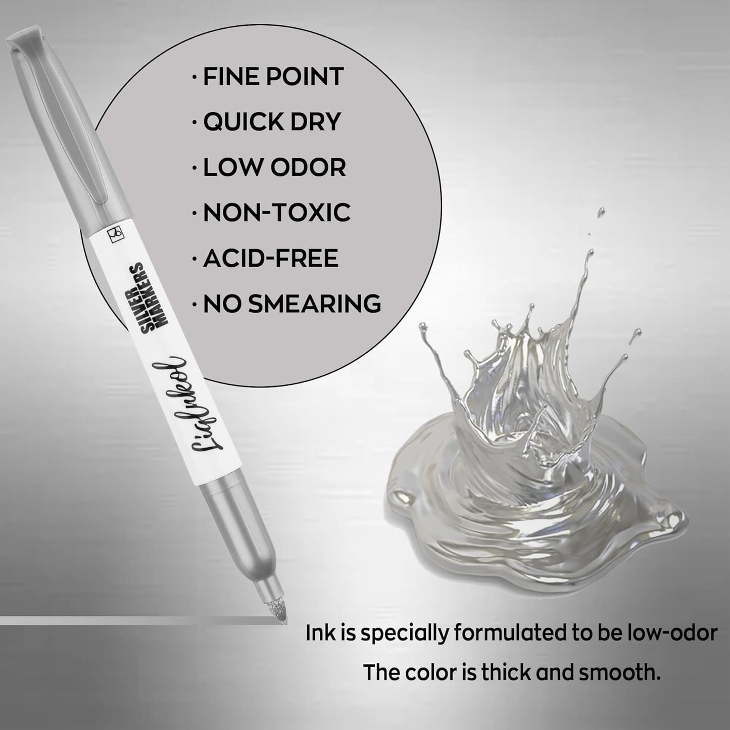 Silver Metallic Markers Pens Bulk of 36 Pack, 2mm Felt Fine Tip for Art, Crafts, Drawing, DIY Projects, Office Supplies, Gift Card Making