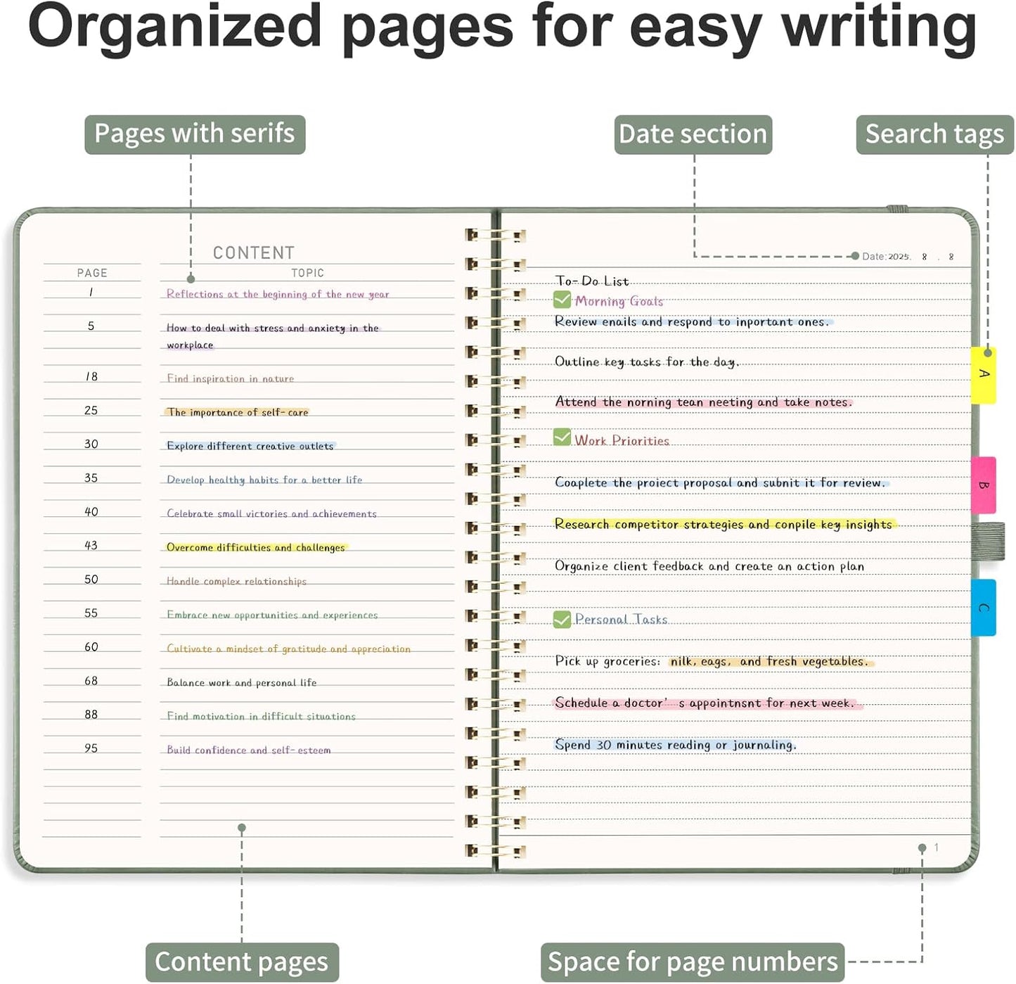 AHGXG Lined Spiral Journal Notebook for Women Men, 8.5" x 11", A4 Large, College Ruled, Hardcover Leather, 100 GSM Paper, Notebooks for Work School Note Taking Writing, Sage Green