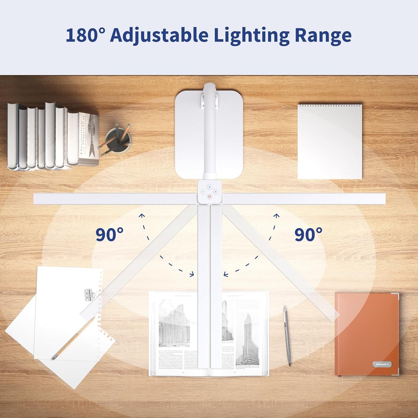 Desk Lamp Architect Task Dual Head Modern Flexible Gooseneck Tall Dimmable Light for Home Office, 5 Color Modes,Remote Control, 1500lm 24W Extra Bright Lighting