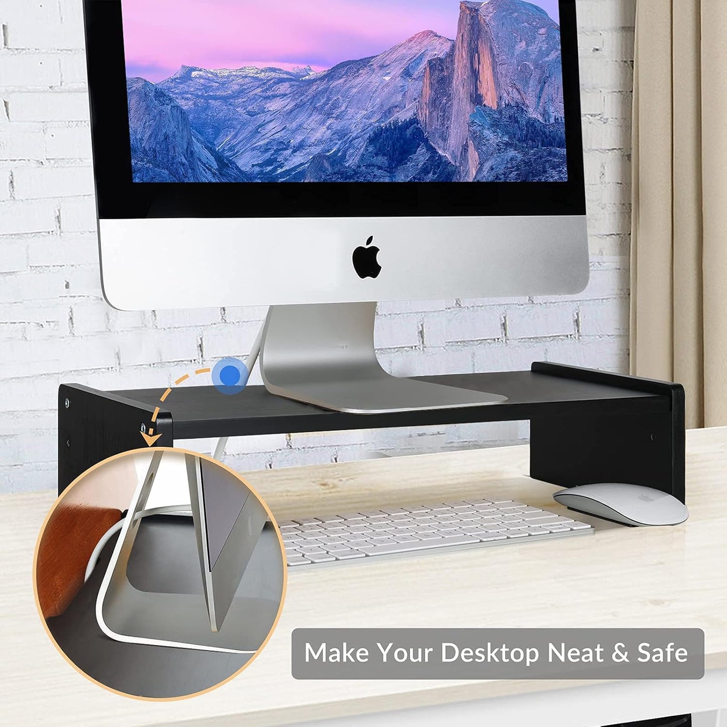 KINLINK Solid Wood Monitor Stand Riser, Monitor Riser with 2 Adjustable Height, 15.8 inch Computer Riser for Computer, iMac, PC, Printer, Computer Monitor Stand for Home & Office, Black