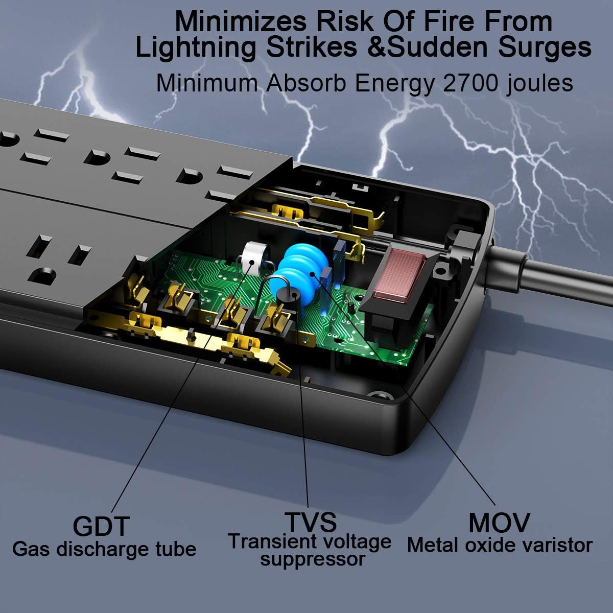 Power Strip, Tcstei Surge Protector with 12 Outlets and 4 USB Ports, 15 Feet Extension Cord (1875W/15A) for Home, Office, Dorm Essentials, 2700 Joules, ETL Listed, Black