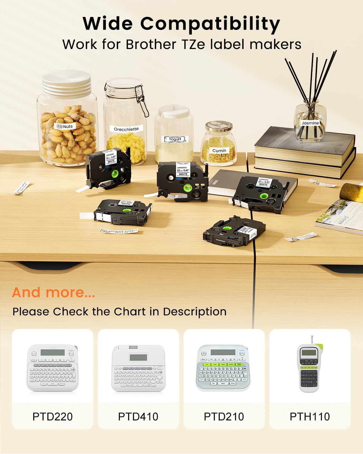 Colorty TZ Tape Compatible with Brother P-Touch Label Tape TZ TZe 12mm 0.47 Laminated White 1/2" Black on White TZe-231 TZE231 for PTH110 D210 D220 D410 D600 1090 1280 1880 2040, 20-Pack