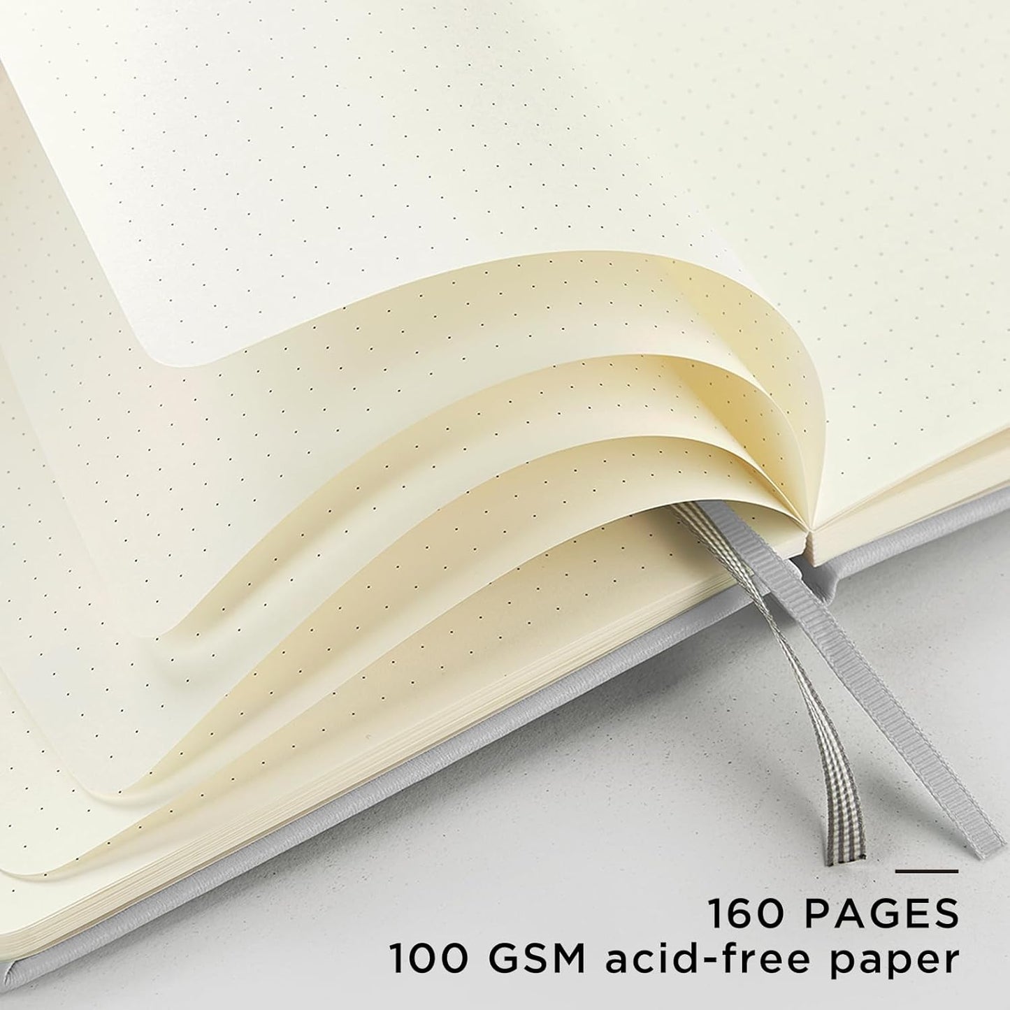 &And Per Se Dotted Journal Notebook, A5 Hardcover Leather Bullet Dotted Journal, 160 Pages 100 gsm Thick Dotted Paper，3 Sheets of Stickers Included - 5.7'' x 8''（Grey）