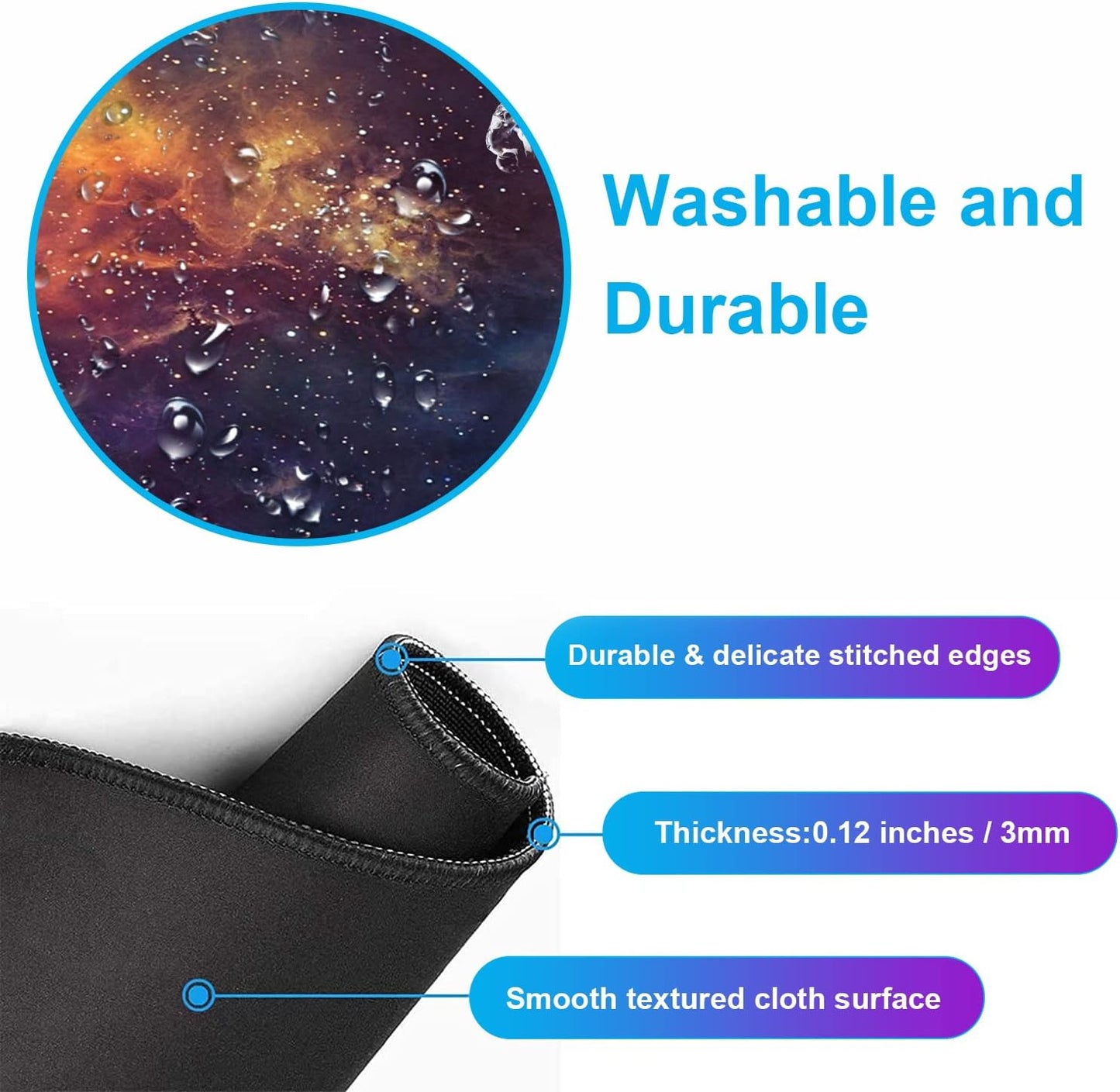 Large Extended Gaming Mouse Pad with Stitched Edges, Non-Slip Waterproof Rubber Base Mouse Pad for Office, Computer, Keyboard, Laptop and Home Desk Pad 35.4 x 15.7 x 0.12 Inch (Starry Sky)