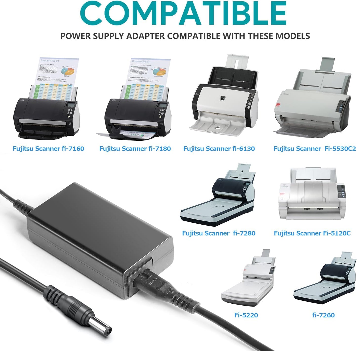 TAIFU 24V AC Adapter for Fujitsu Scanner fi-7160 fi-7260 fi-7180 fi-7260 fi-7280 FI-6130 Fi-5120C Fi-5220 Fi-5530C Fi-6110 Fi-6140 Fi-6230 Fi-6240 PA03540-K909 Document Scanner Power Supply Cord