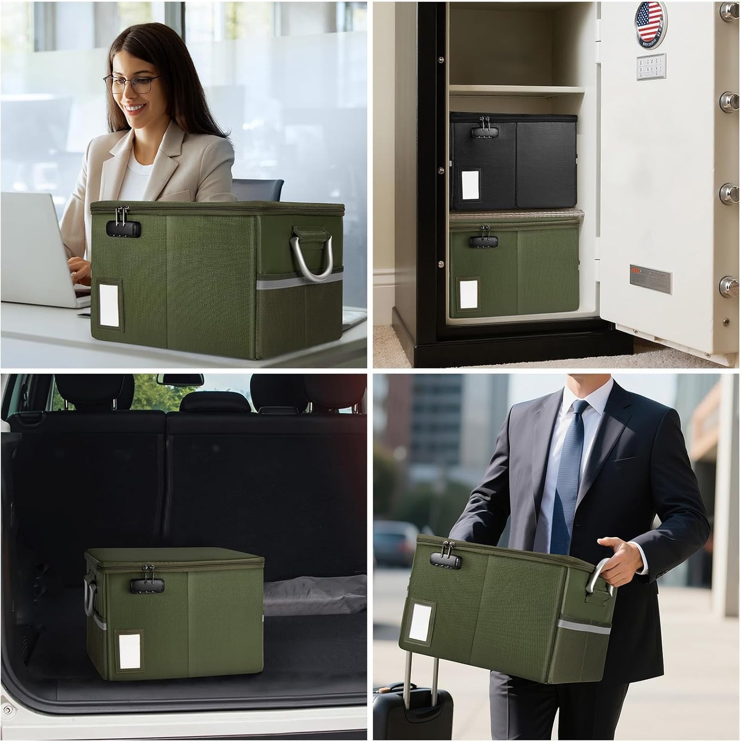 TOMKID 5200°F Fireproof Document Box, Fire Important Document Organizer with Lock, Upgraded Heat Insulated Filing Storage Cabinet Office Organization (5200°F Fireproof Box, Green)