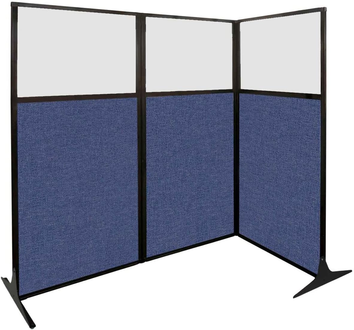 Versare Office Workstation Screen | Portable Wall Divider | Modern Cubicle | Freestanding Privacy Screen | Flexible Work Space | 2 Panels | 66" Wide x 70" Tall Blue SoundSorb Panels with Window